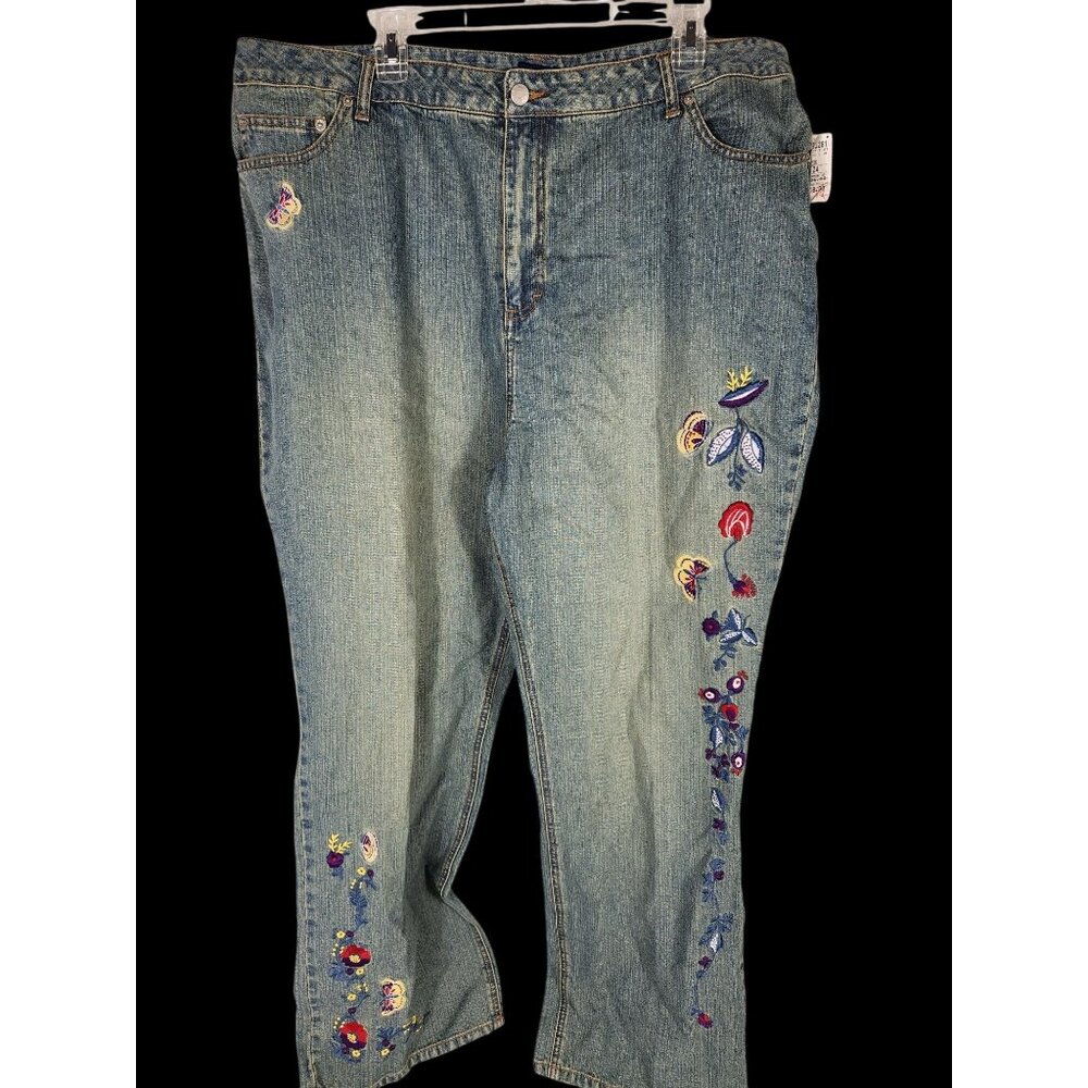 NWT Womens Plus Embroidered Jeans by The Blues Bootcut Embroidered Boho 24